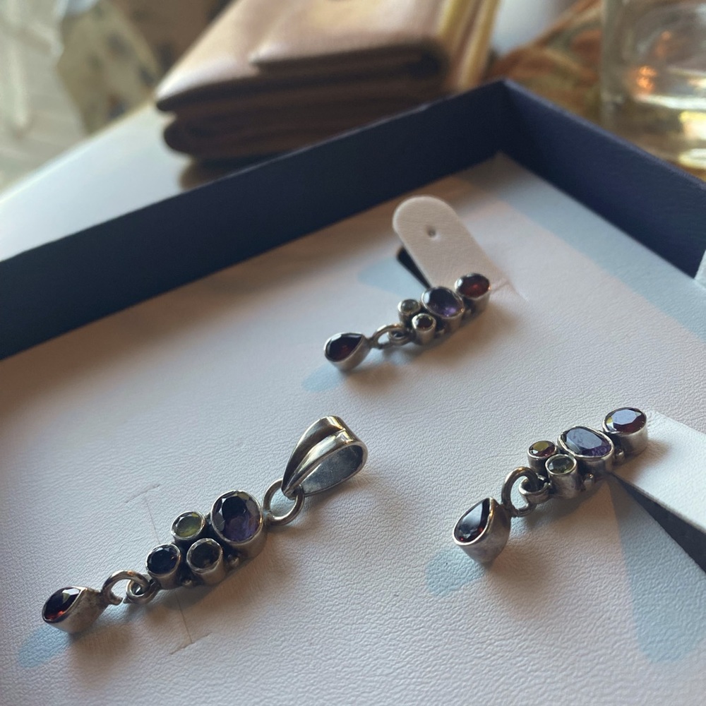 Multi Gemstone Earring Pendant Set - image 1